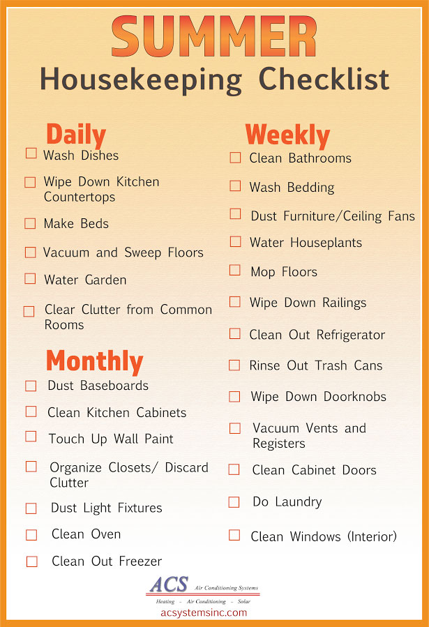 Summertime Housekeeping Checklist